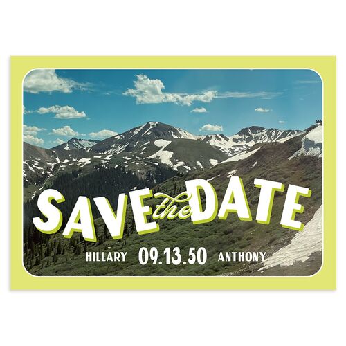 Retro Destination Postcard Inspired Save the Date Cards Chartreuse Signature smooth Blank No Standard