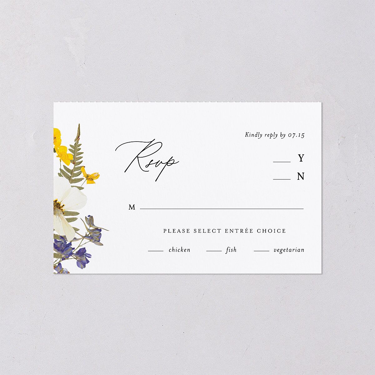 Pressed Flowers All-in-One Wedding Invitations Sunflower Signature Light Both Recipient and Return Addresses No