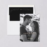 Foliage Accent Save the Date Cards Licorice Gold No Signature smooth Blank