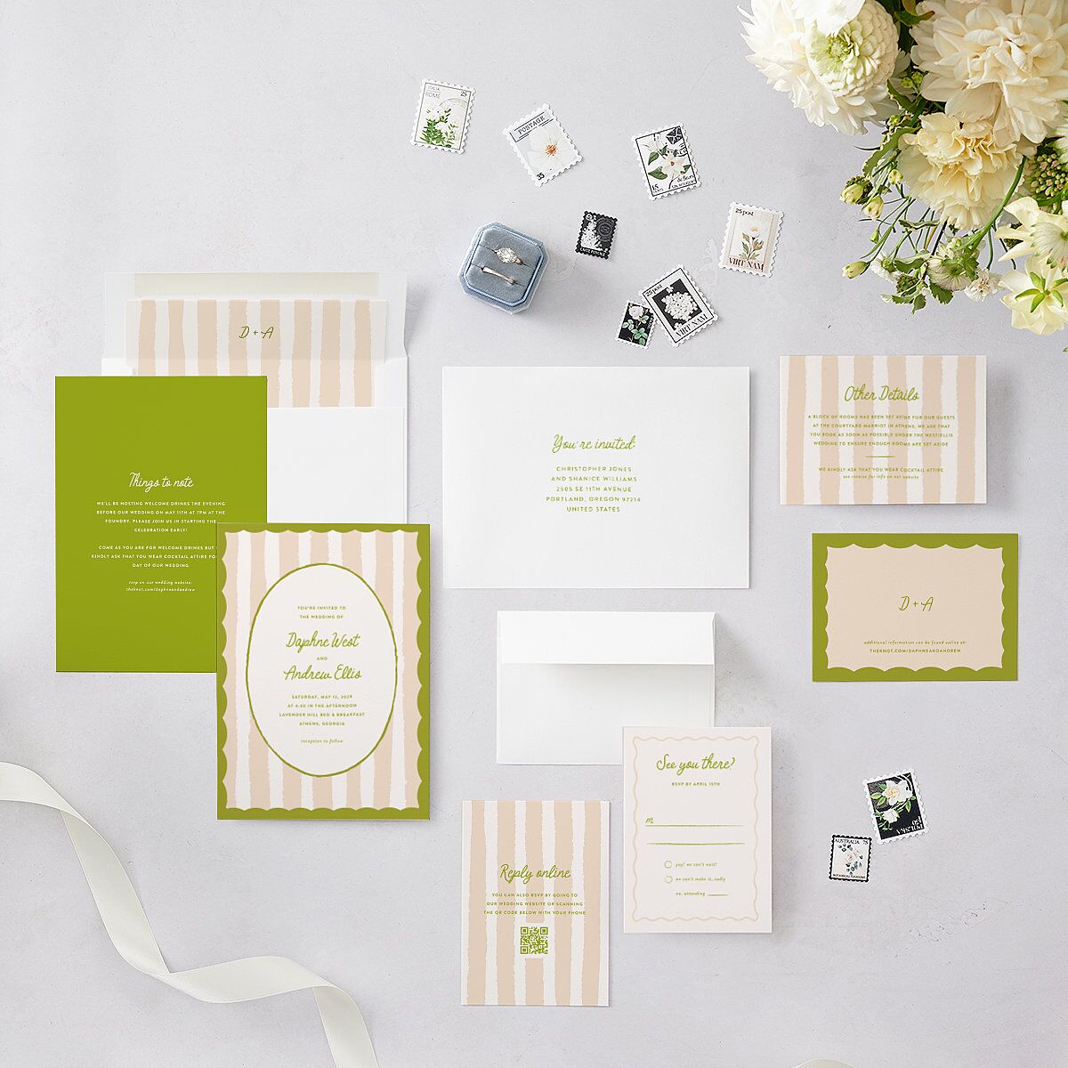 Eclectic Painted Stripes Wedding Invitations Pear Signature Blank No Standard