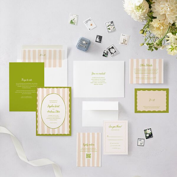 Eclectic Painted Stripes Wedding Invitations Pear Signature Blank No Standard