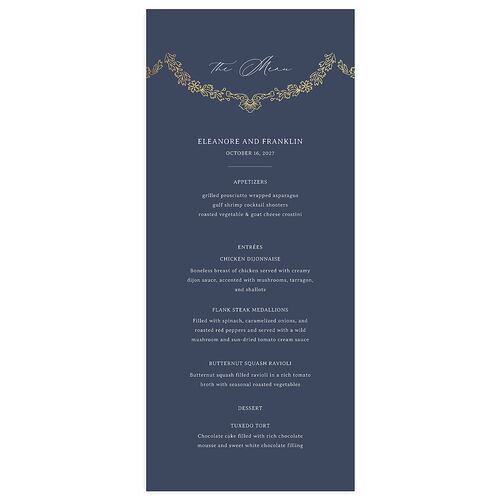 Baroque Border Menus Gold Moody Blue Signature