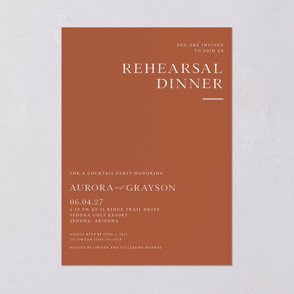 Bohemian Arch Rehearsal Dinner Invitations Rust Signature Blank