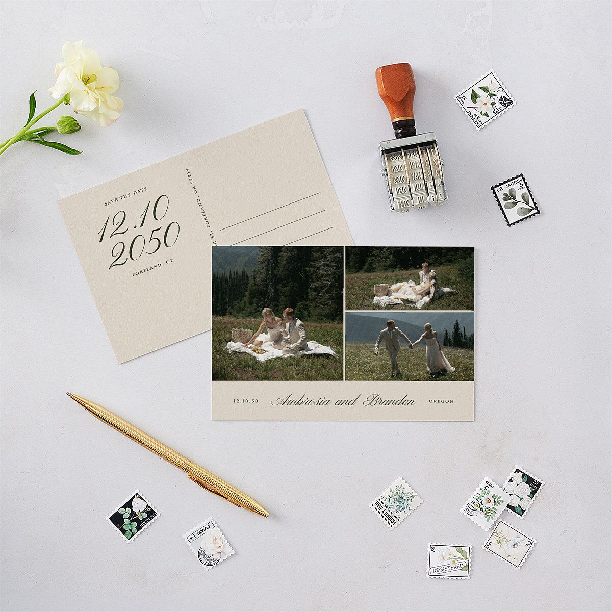 Vintage Cinematic Photo Save the Date Postcards Linen