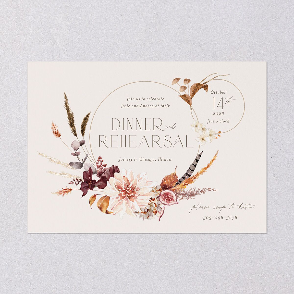Eclectic Adornment Rehearsal Dinner Invitations Peony Signature Blank Standard