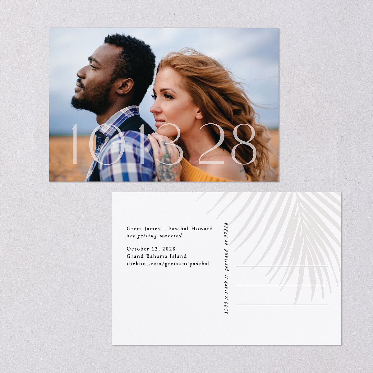 Lavish Palm Save The Date Postcards Pure White