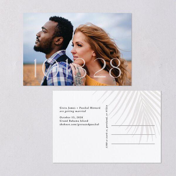 Lavish Palm Save The Date Postcards Pure White