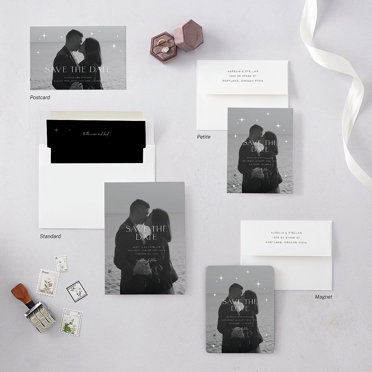 Starry Photo Save the Date Petite Cards Midnight Signature smooth Blank No Bracket