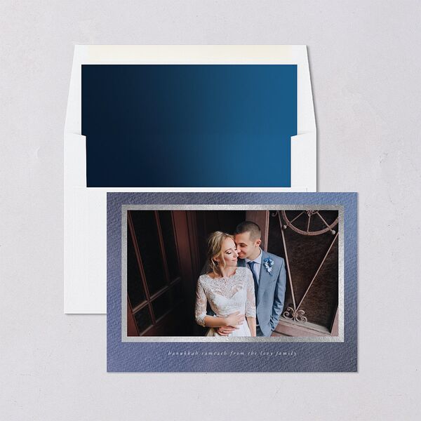 Hanukkah Hues Holiday Cards Silver Navy Signature