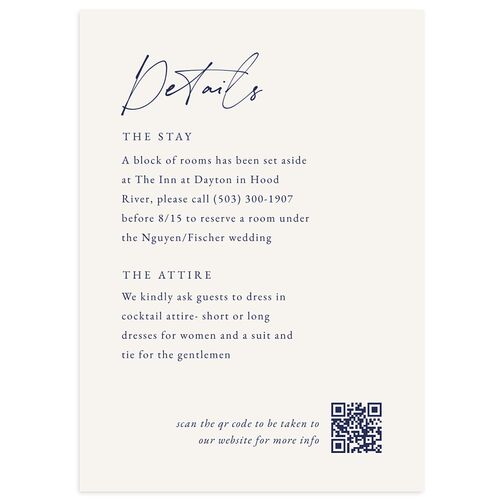 Simple Modern Photo QR Wedding Enclosure Cards Navy Signature Standard