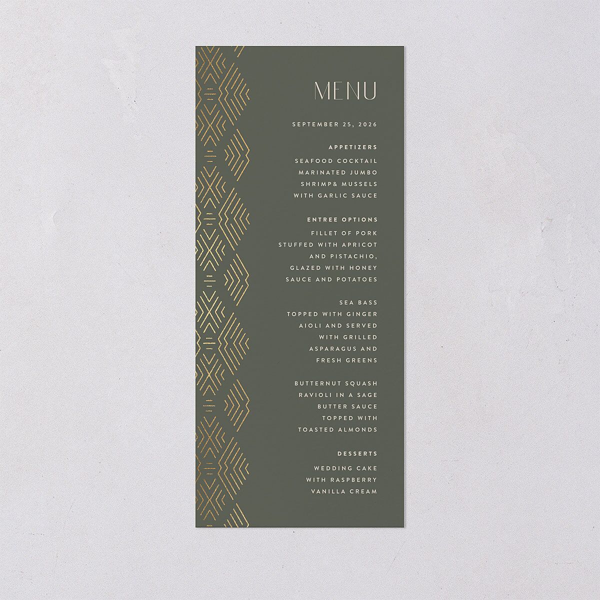 Boho Texture Menus Gold Deep Olive Signature