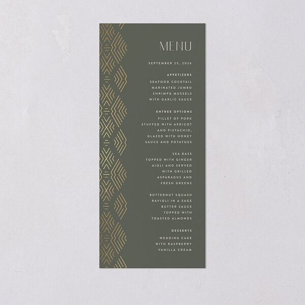Boho Texture Menus Gold Deep Olive Signature