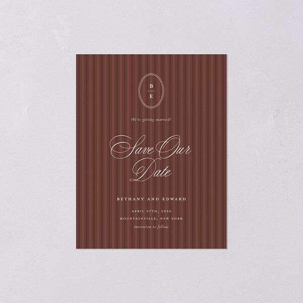 Vintage Oval Monogram Save the Date Petite Cards Merlot Signature smooth Blank No Standard