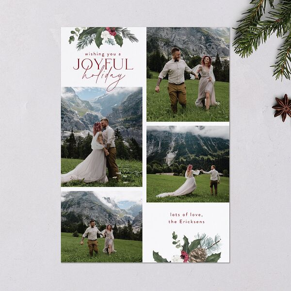Botanical Corners Holiday Cards Garnet Signature Blank Standard Portrait