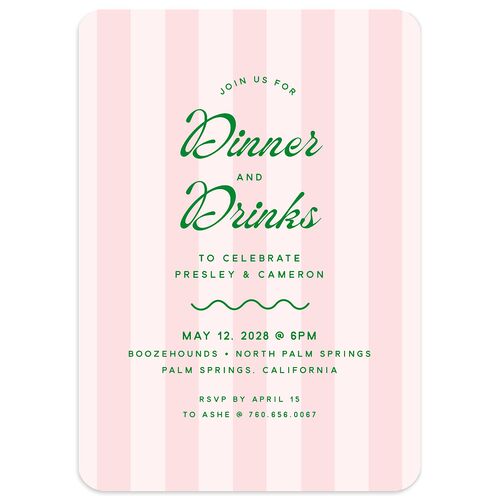 Cabana Stripes Rehearsal Dinner Invitations Candy Pink Signature smooth Blank Rounded