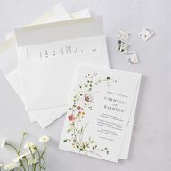 Delicate Wildflower Wedding Invitations Peach Pink Signature Blank No Standard