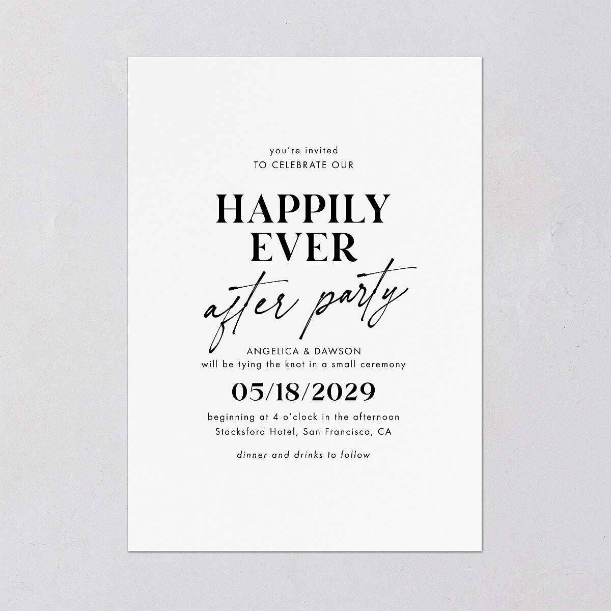 Happily Ever After Party  Wedding Invitations Pure White Signature Blank No Standard