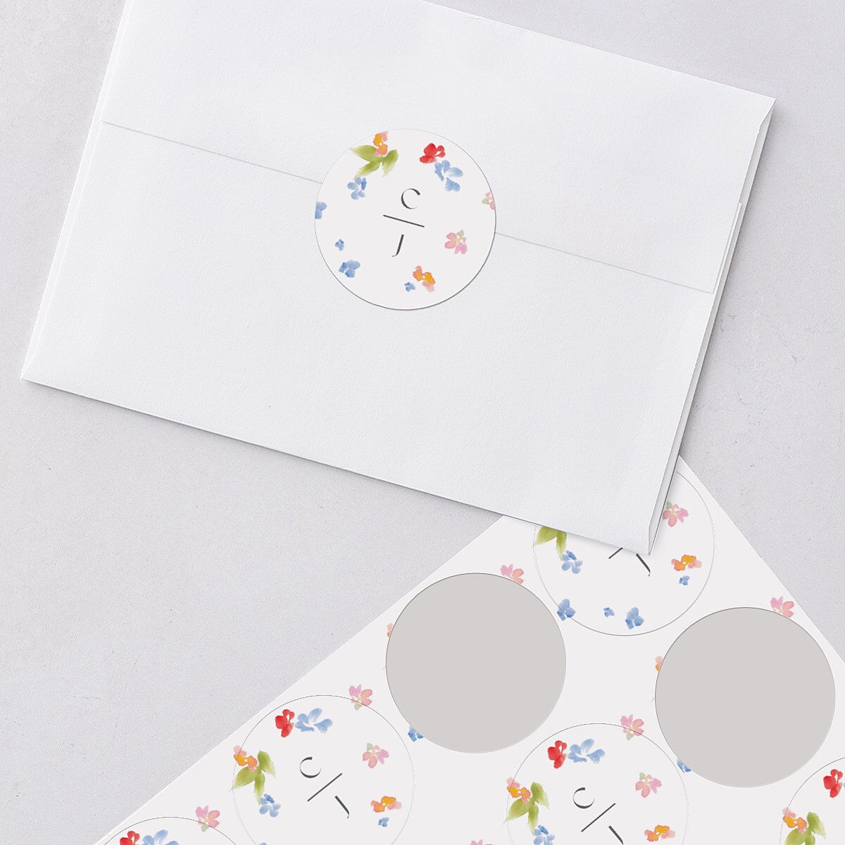 Scattered Blossoms Wedding Stickers Pastel Blue Circle