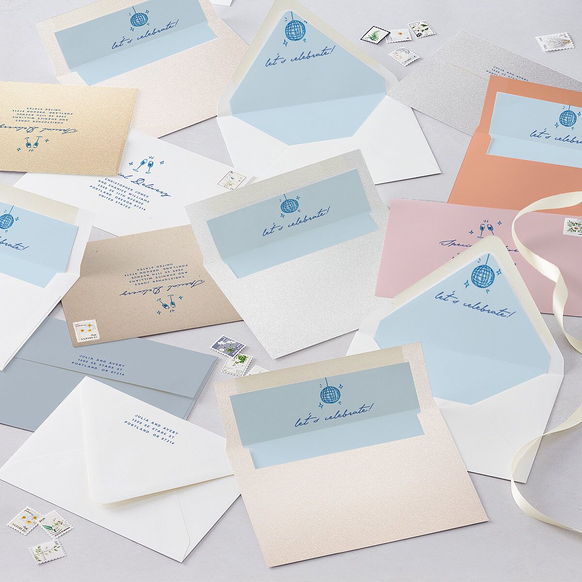 Hand Drawn Cake Engagement Party Invitations French Blue Signature Blank Standard