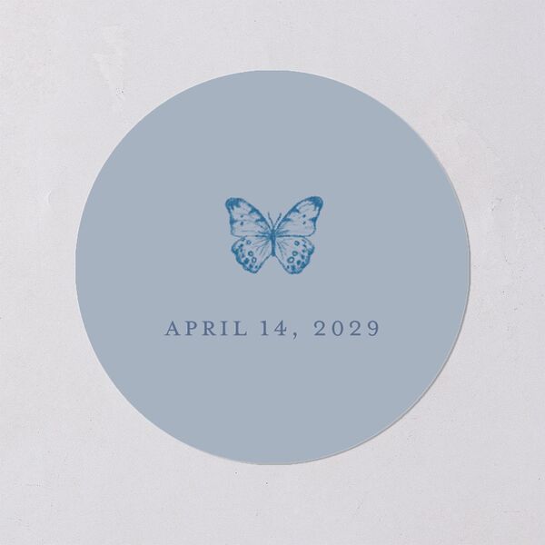 Antique Garden Lace Floral Wedding Stickers French Blue Circle