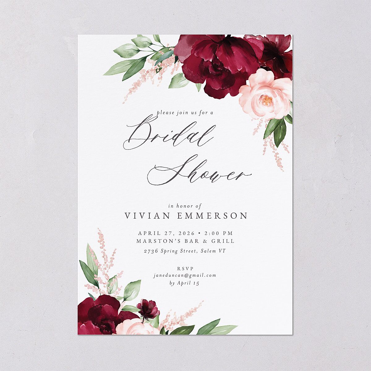Beloved Floral Bridal Shower Invitations Dark Berry Signature Blank Standard