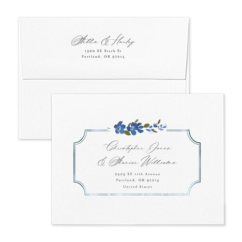 Delphinium Crest Thank You Card Envelopes White Sea Blue Both Recipient and Return Addresses Signature Standard