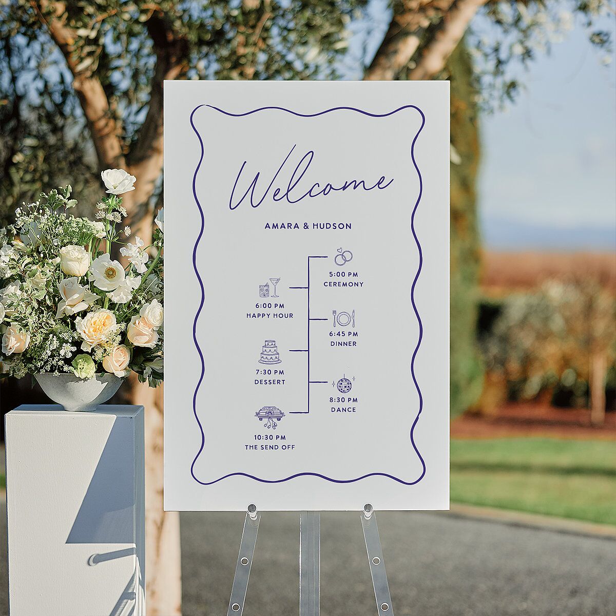 Hand Drawn Wavy Border Standard Welcome Sign Large Sapphire Standard Indoor Foam Core L Welcome