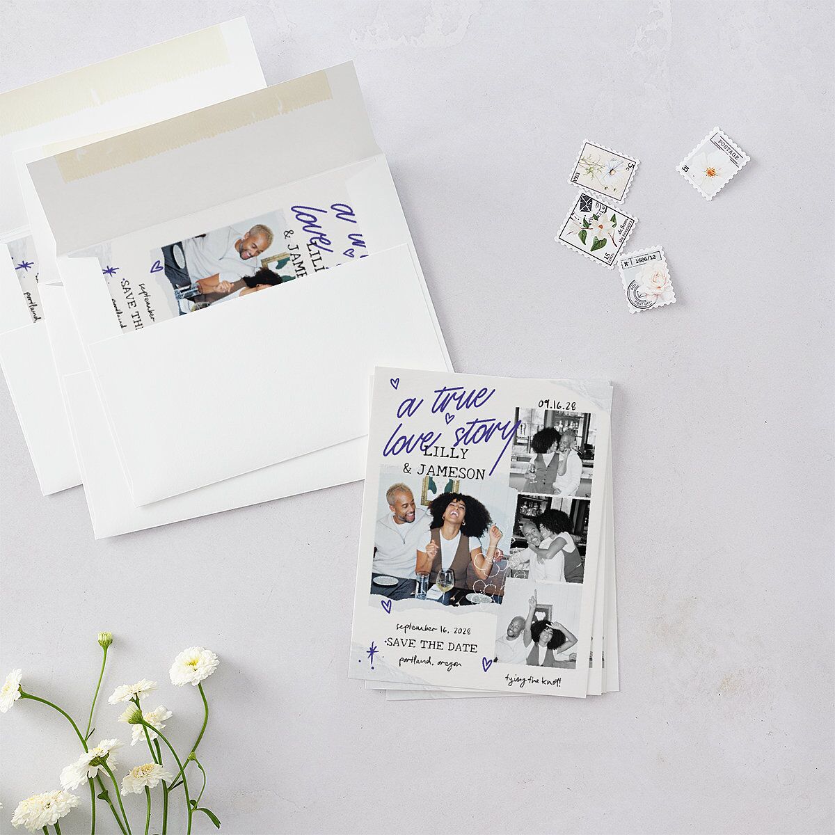 Mood Board Save the Date Petite Cards Sapphire Signature smooth Blank No