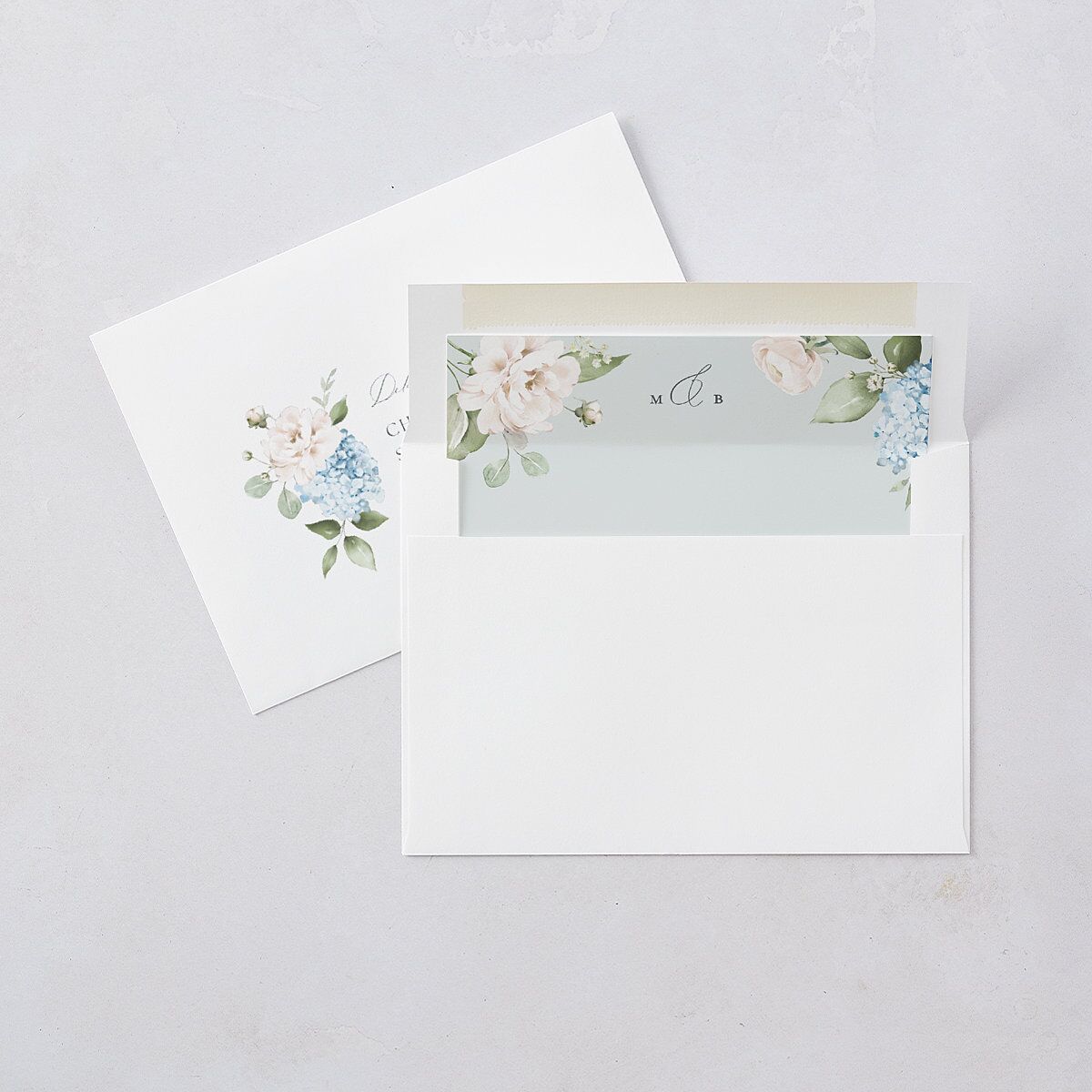 Elegant Peonies and Hydrangeas Wedding Invitations Baby Blue Signature Blank No Standard