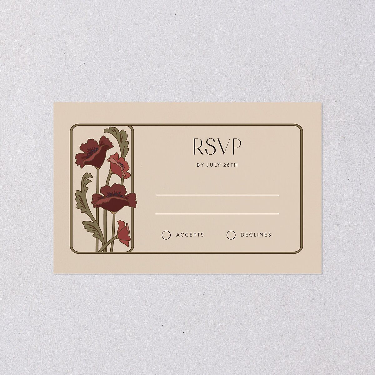 Vintage Nouveau Floral All-in-One Wedding Invitations Merlot Signature Light Both Recipient and Return Addresses No