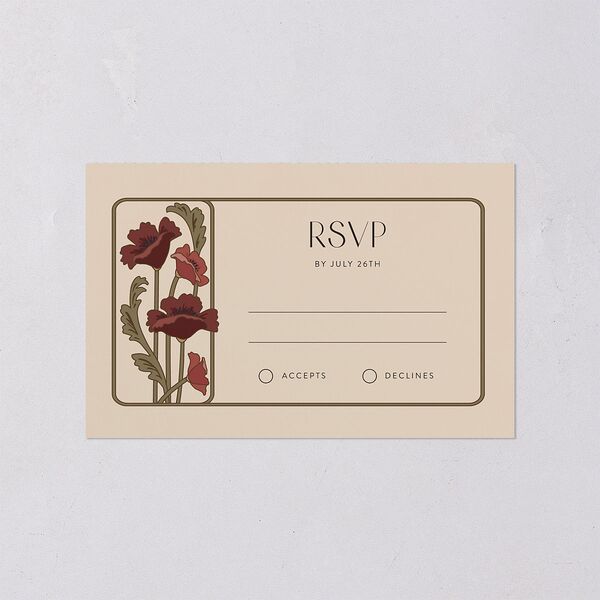 Vintage Nouveau Floral All-in-One Wedding Invitations Merlot Signature Light Both Recipient and Return Addresses No
