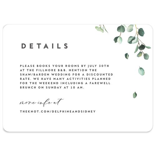 Modern Eucalyptus Wedding Event Detail Cards Pure White Signature smooth Rounded