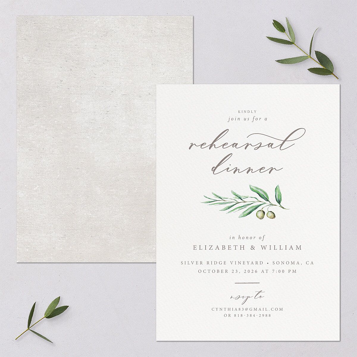 Painted Winery Rehearsal Dinner Invitations Green Apple Signature Blank