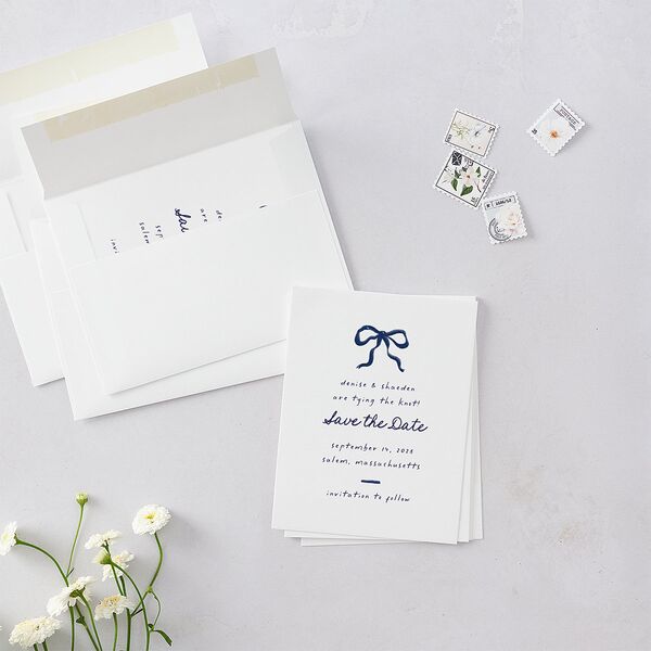 Dainty Bow Save the Date Petite Cards Navy Signature smooth Blank No Standard