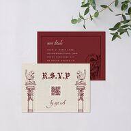 Gothic Medieval Arch QR Code RSVP Cards Burgundy Signature Standard