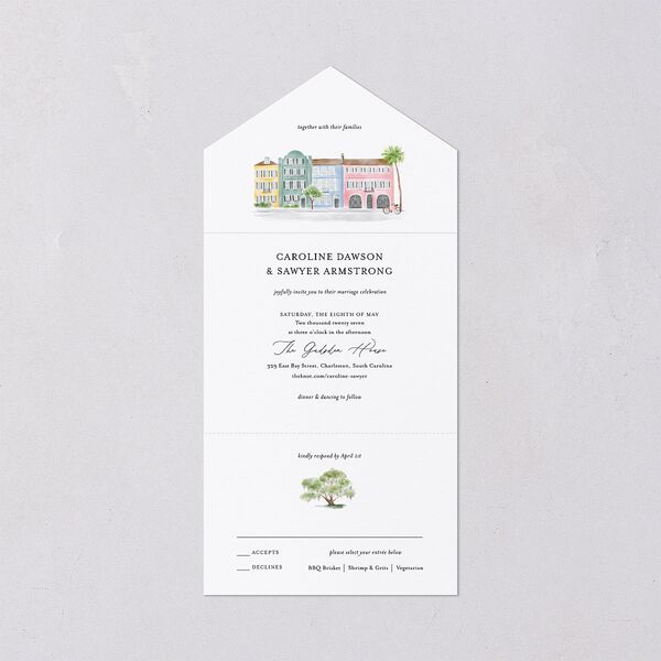 Charming Charleston All-in-One Wedding Invitations Pure White Signature Light Both Recipient and Return Addresses No