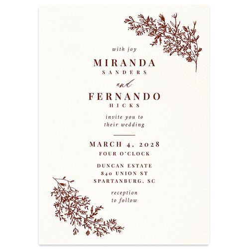 Botanical Branches Wedding Invitations Merlot Signature Blank No Standard