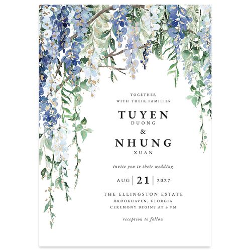 Sparkling Wisteria Wedding Invitations Gold Navy Signature Blank No Standard