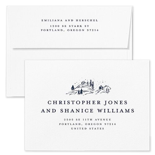 Mountain Sky Save The Date Card Envelopes Terracotta Navy Return Address Signature Standard