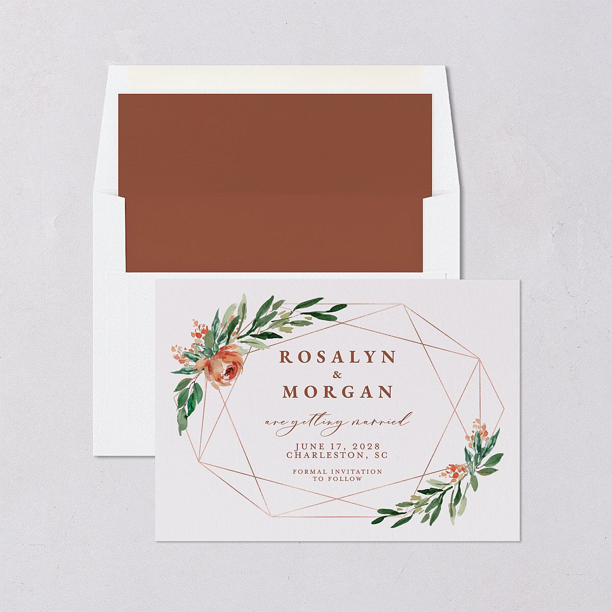 Gilded Botanical Save The Date Cards Copper Signature smooth Blank No Standard
