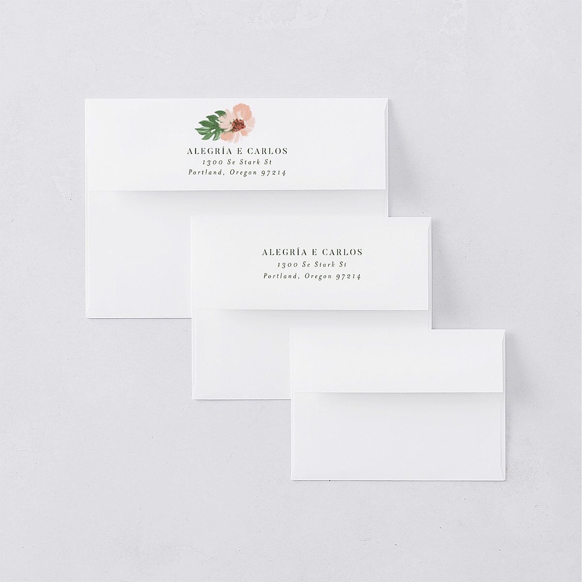 Flores Tropicais Wedding Invitation Envelopes White Red Clay Both Recipient and Return Addresses Standard Signature