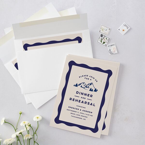 Adventure Icon Rehearsal Dinner Invitations Navy Signature Blank Standard