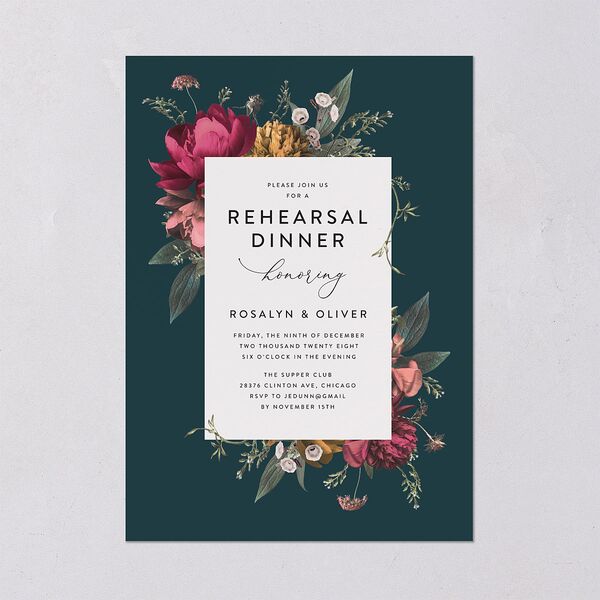 Blooming Botanical Rehearsal Dinner Invitations Ink Blue Signature Blank Standard