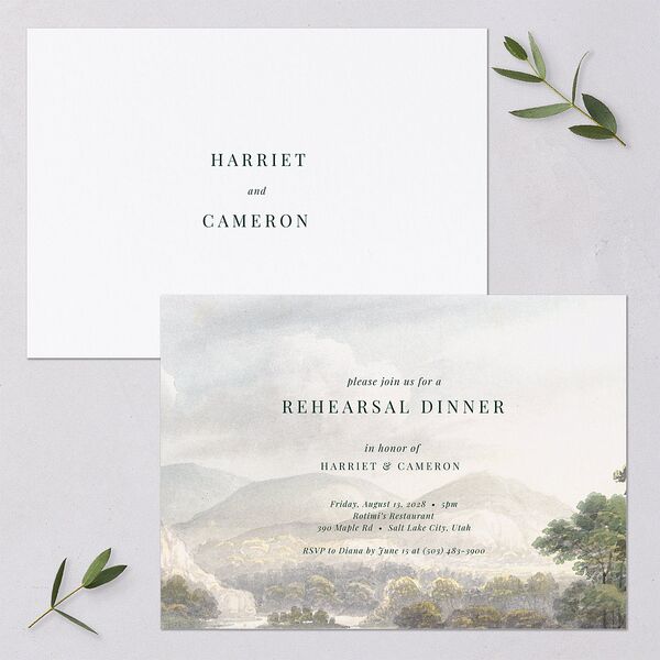 Vintage Landscape Rehearsal Dinner Invitations Dark Green Signature Blank