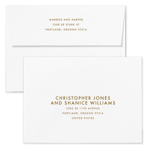 Vintage Hollywood Rehearsal Dinner Invitation Envelopes White Umber Both Recipient and Return Addresses Signature Standard