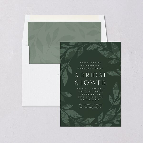 Gilded Leaves Bridal Shower Invitations Hunter Green Signature Blank Standard