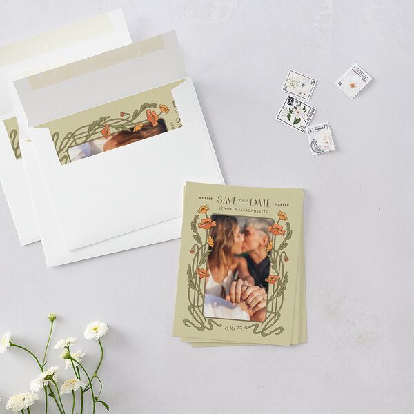 Vintage Nouveau Save the Date Petite Cards Pear Signature smooth Blank No Standard