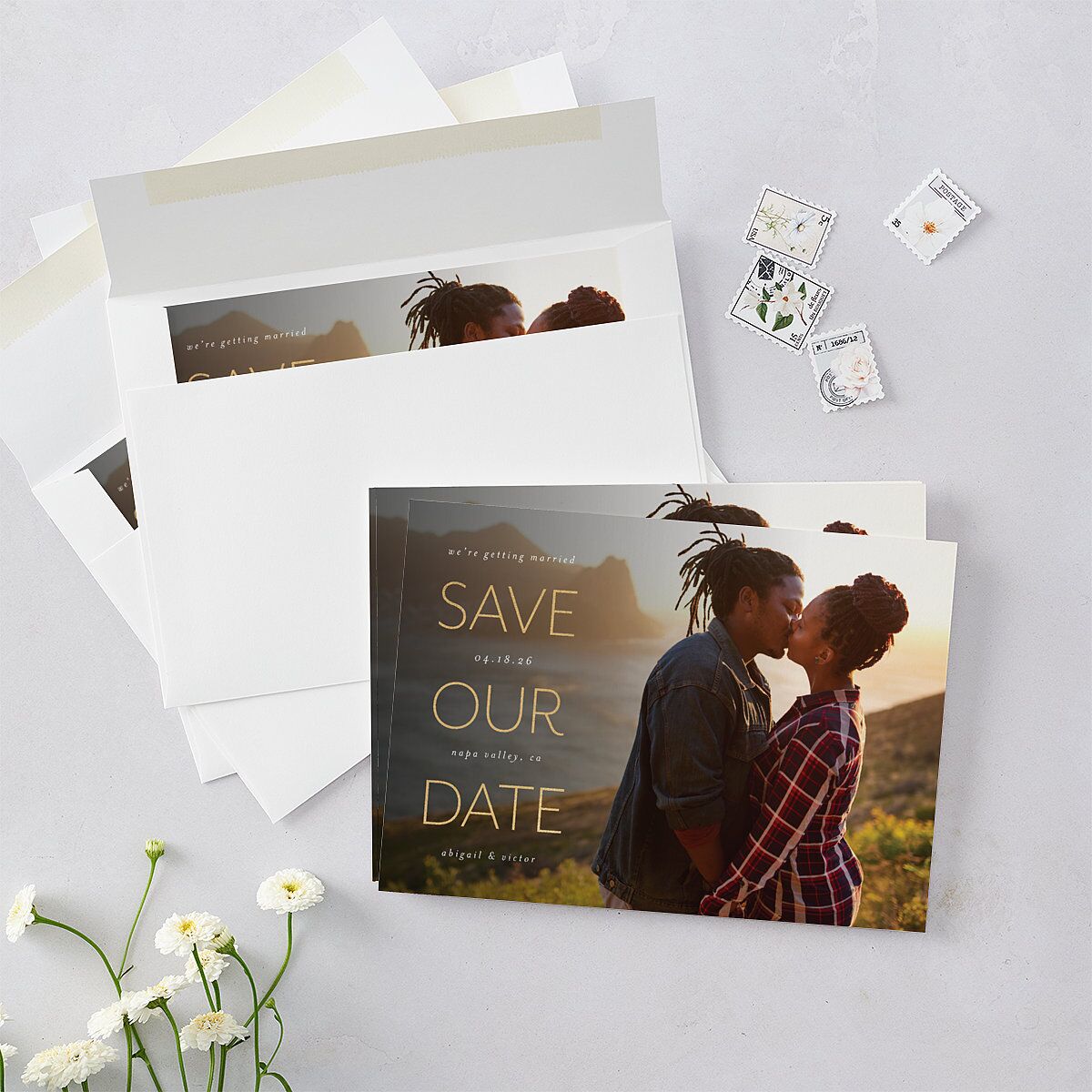 Sidebar Save The Date Cards Gold Licorice Signature smooth Blank No