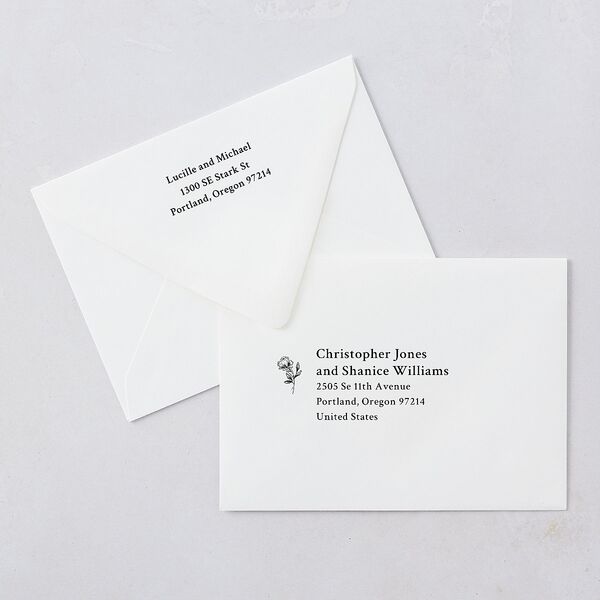 Elegant Typography Wedding Invitation Euro Envelopes White Cotton Both Recipient and Return Addresses Luxe Signature