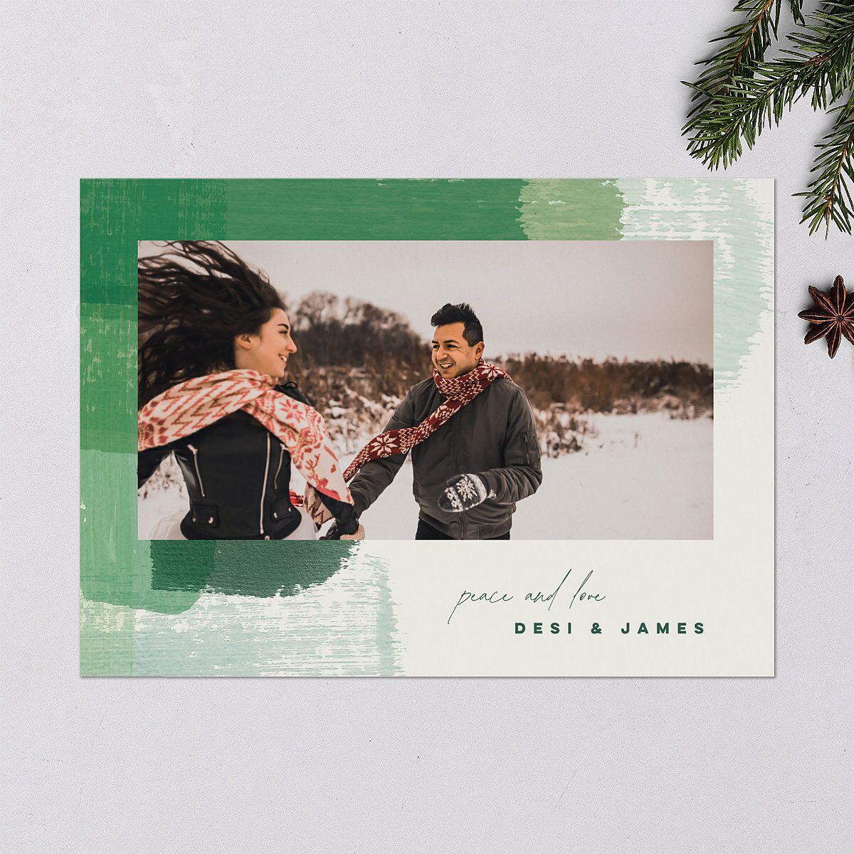 Brushstroke Holiday Holiday Cards Deep Lake Signature Blank Standard Landscape
